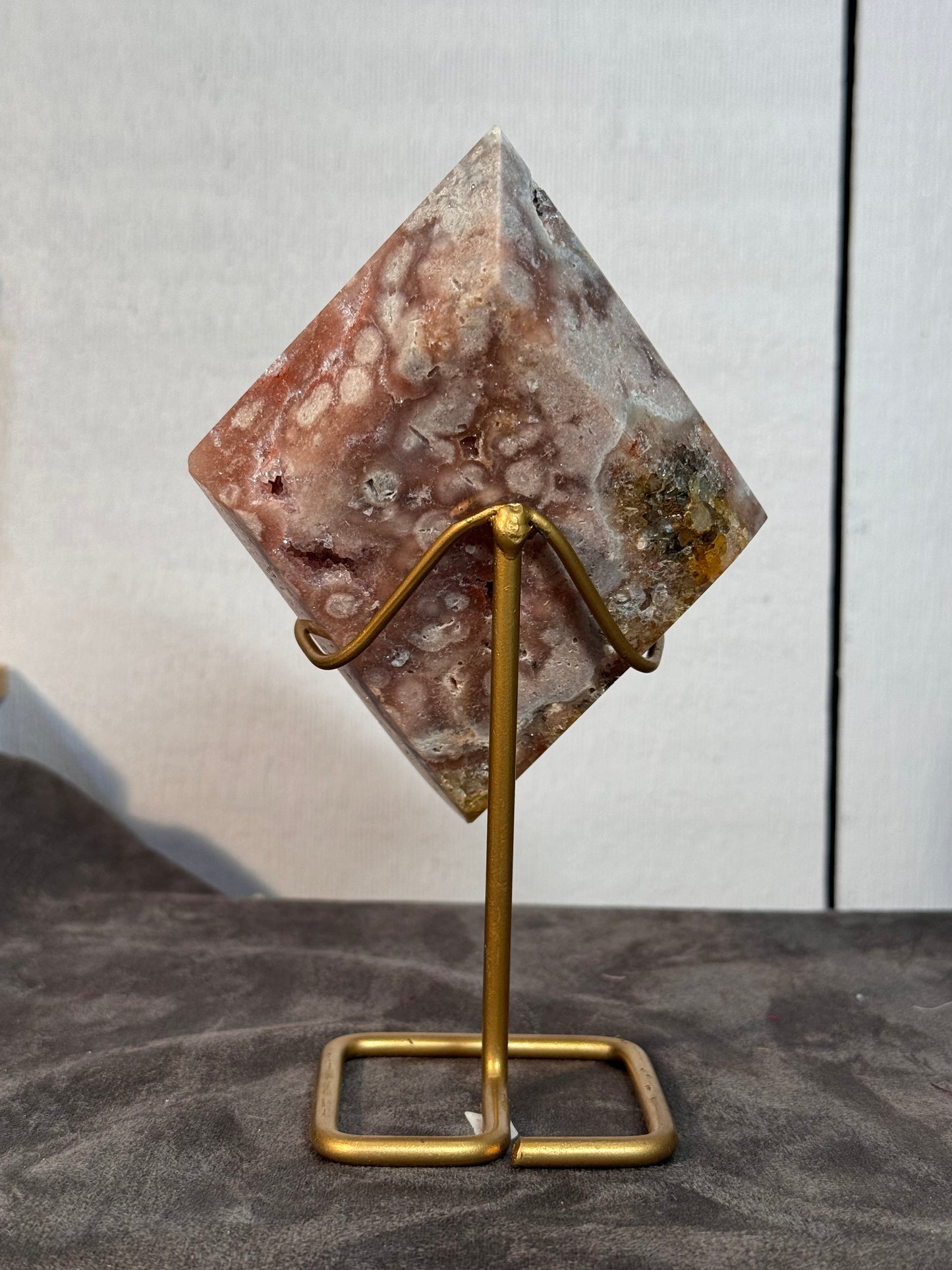 Stunning Pink Brazilian Amethyst Diamond on Gold Stand